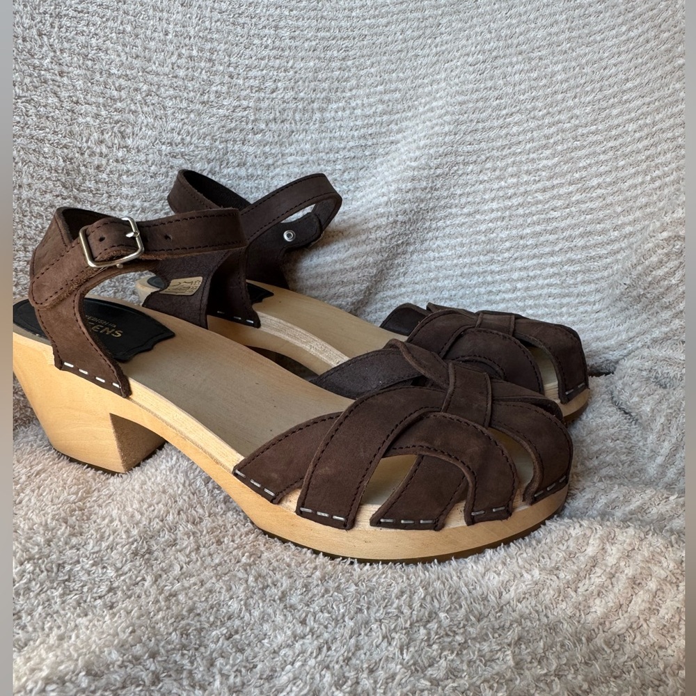 Swedish Hasbeens Brown Leather Mules